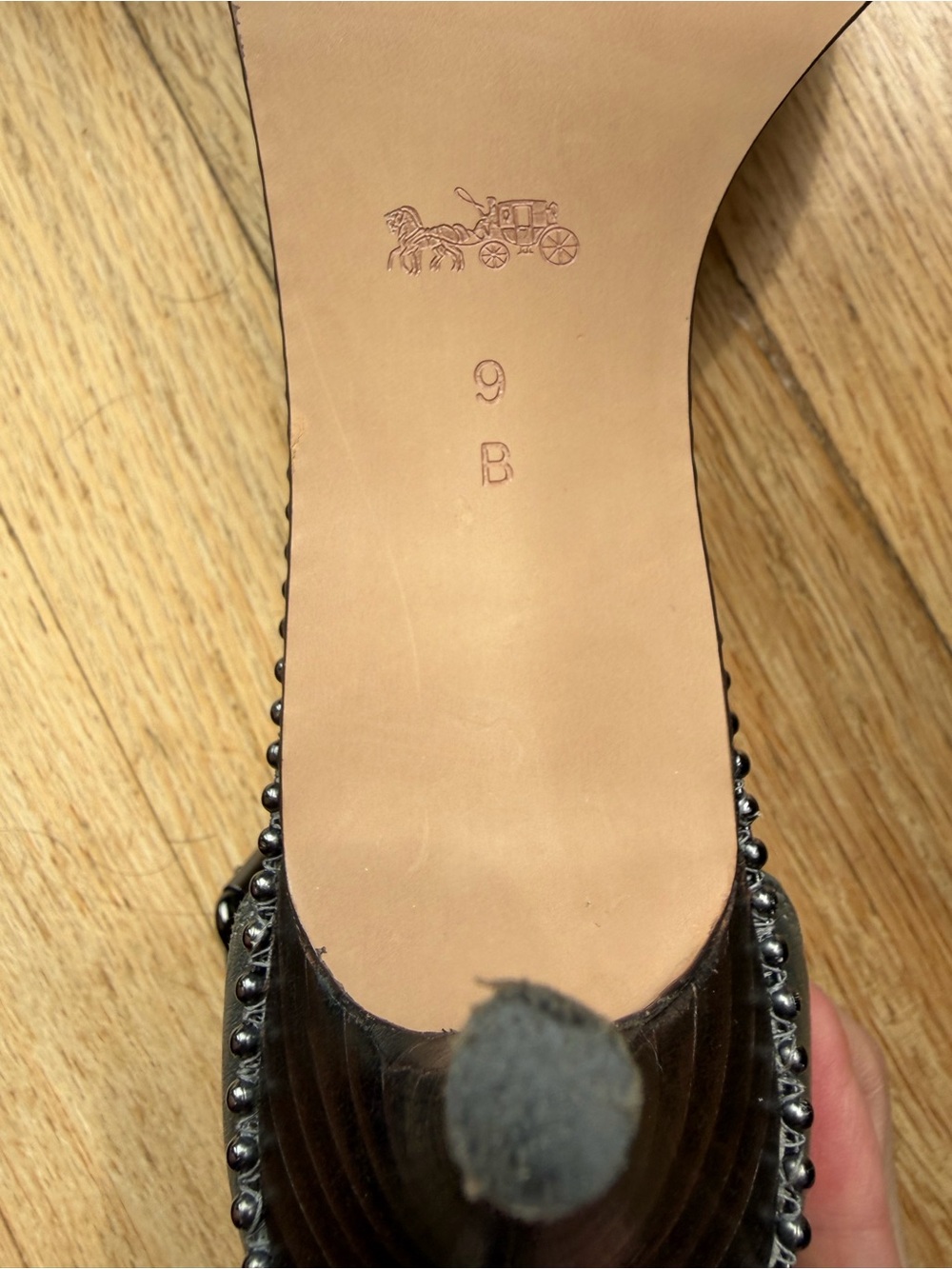 Coach Maude Metallic Soft Mill Gunmetal Leather Ankle-Strap Heels - Picture 6 of 10